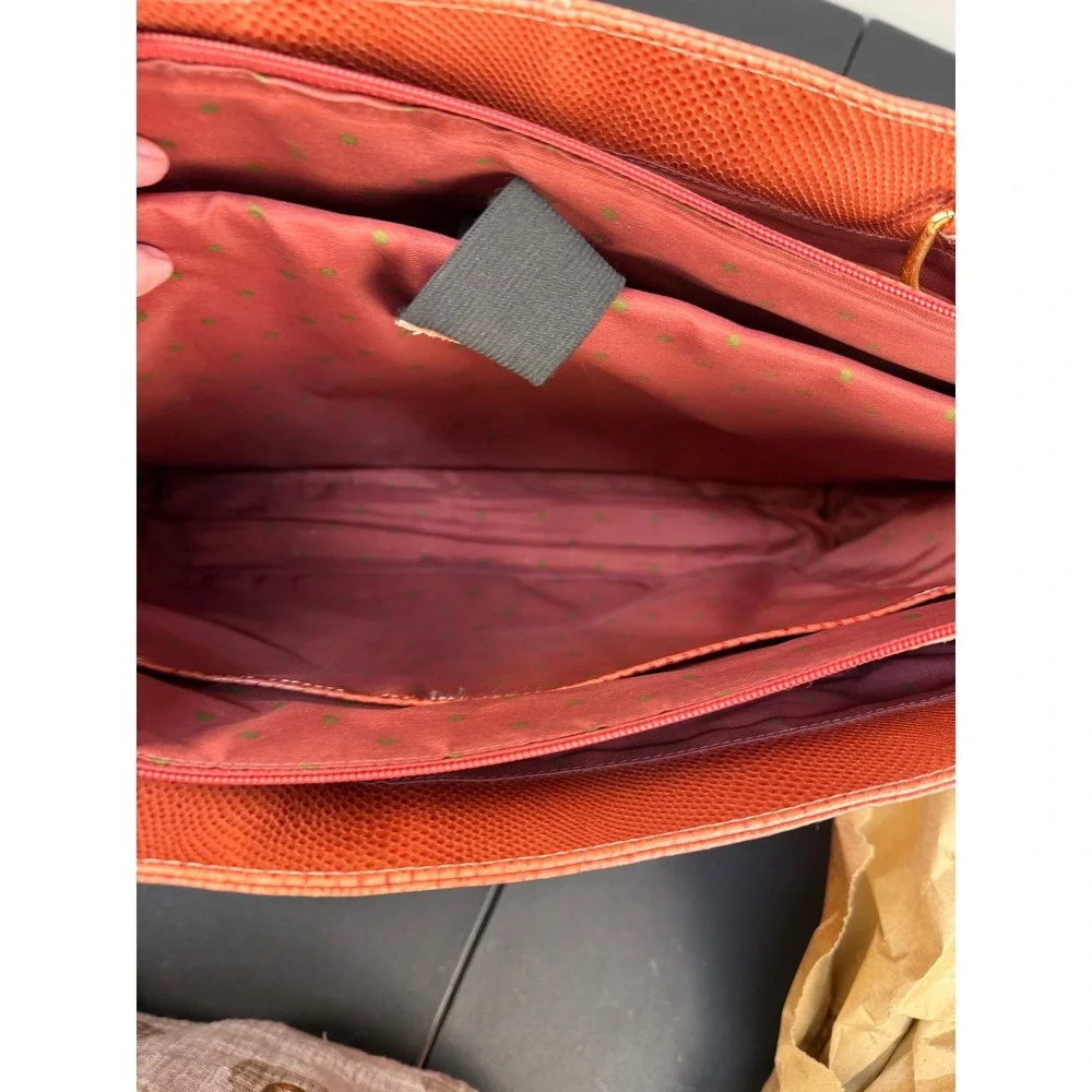 Franklin Covey Briefcase Crossbody Bag Lizard Embossed Pink Coral Leather Laptop